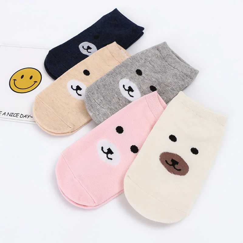 Little bear Invisible Short Woman Sweat summer comfortable cotton girl boat socks ankle low female hosiery 1pair=2pcs ws164