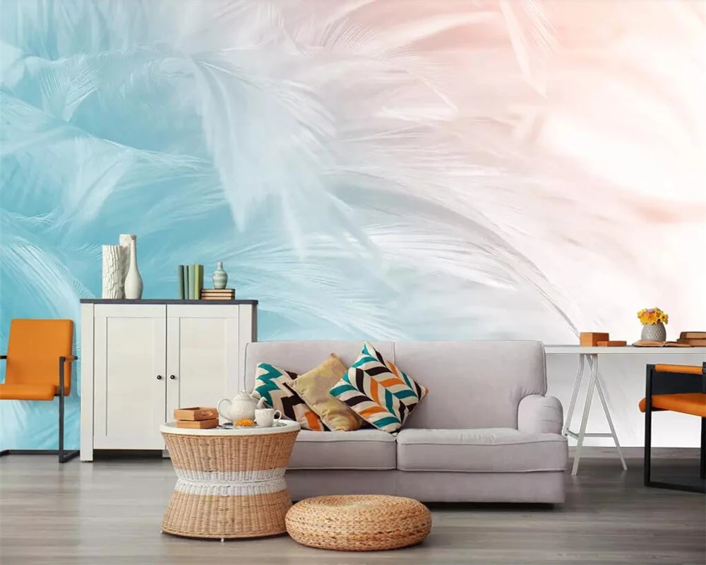 Self-adhesive material custom size Wallpaper pink feather texture children\'s room background Mural home decoration 3d Wallpaper