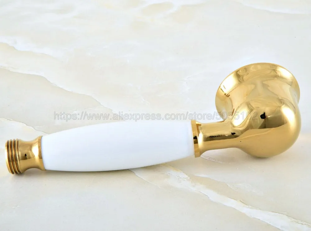 Golden Brass Universal Water Saving Hand Held Shower Head Ceramic Telephone style Home Rain Spout Spray Head zhh048