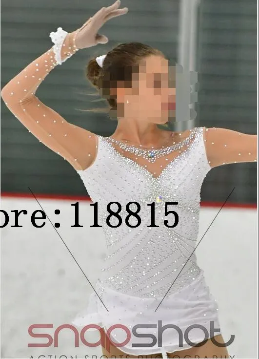 White Skating Dress Women High Quality Women Skating Skirt Crystals Girls Figure Skating Clothing Custom Competition 2017 B46