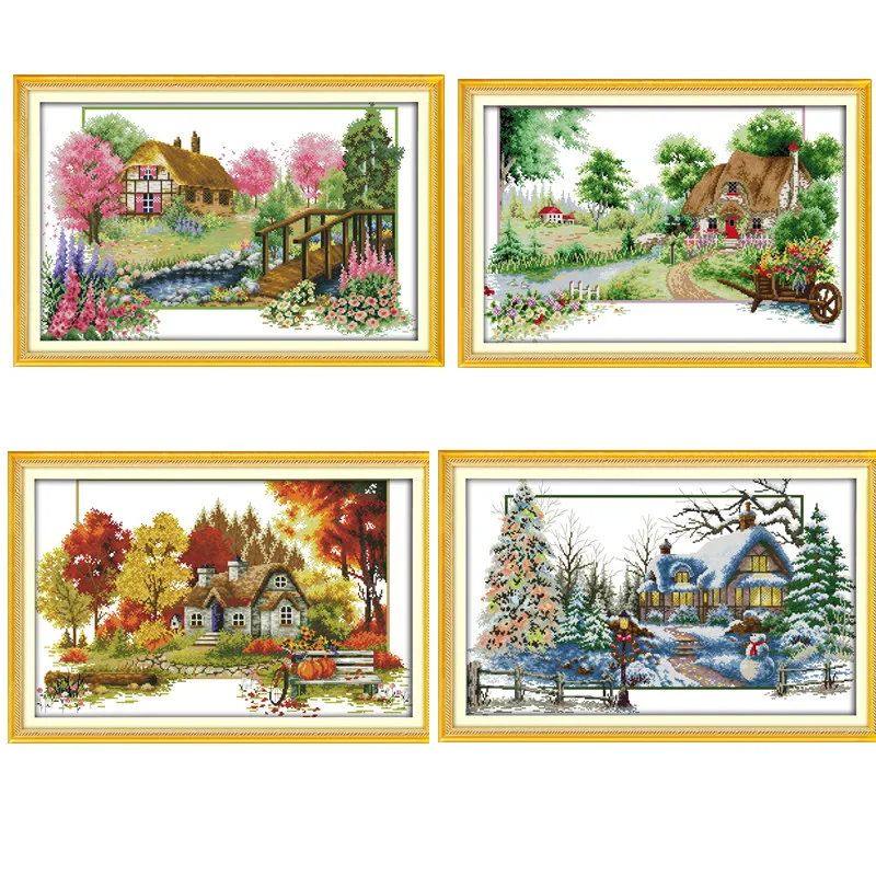 Counted Cross Stitch Kit Dome Spring Summer Autumn Winter Comes Four Seasons Season Comes House Set Cross-Stitch Kits Home Town