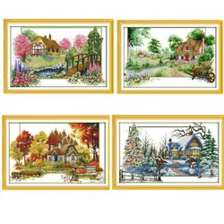 Counted Cross Stitch Kit Dome Spring Summer Autumn Winter Comes Four Seasons Season Comes House Set Cross-Stitch Kits Home Town