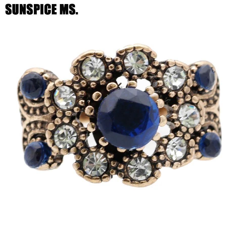 SUNSPICE MS. Turkey Rings For Women Hollow Vintage Wedding Ring Jewelry Ancient Gold Color Colorful Resin Stone Anillos Mujer