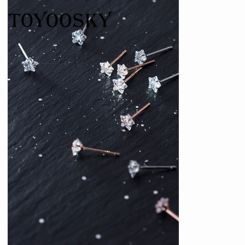 925 Solid Real Sterling Silver Shiny Mini 5MM Star CZ Stud Earrings For Girl Women Silver Contracted New Design Jewelry 8222