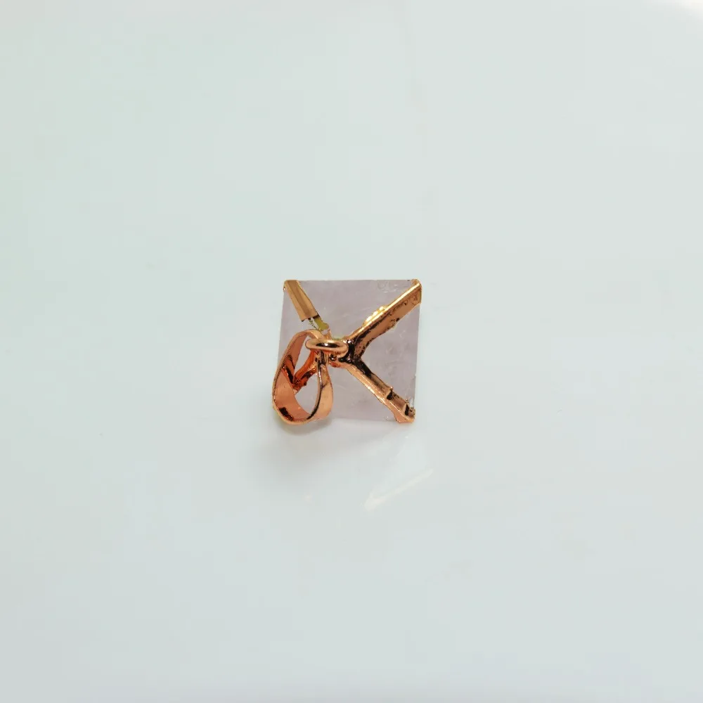 Rose Gold Plated Faceted rhombus natural rose crystal quartz point square pendant tetrahedron gem stone lovely pendant