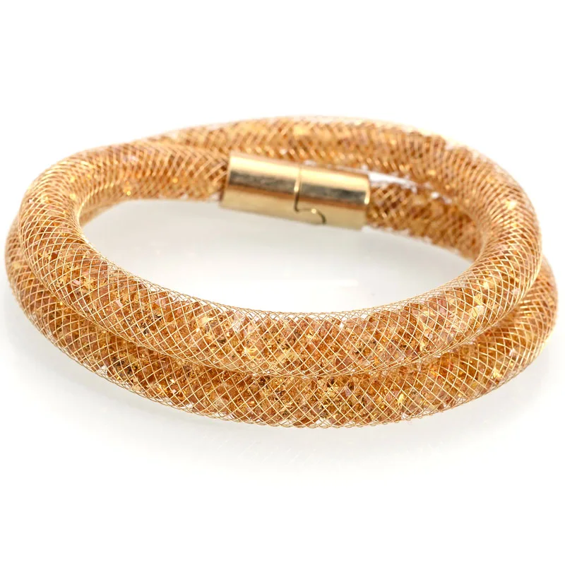 Miasol Crystal Double Bracelets Brass Mesh Chain Full Rhinestone Crystal Magnetic Bracelets inside  wrap bracelet charm bracelet