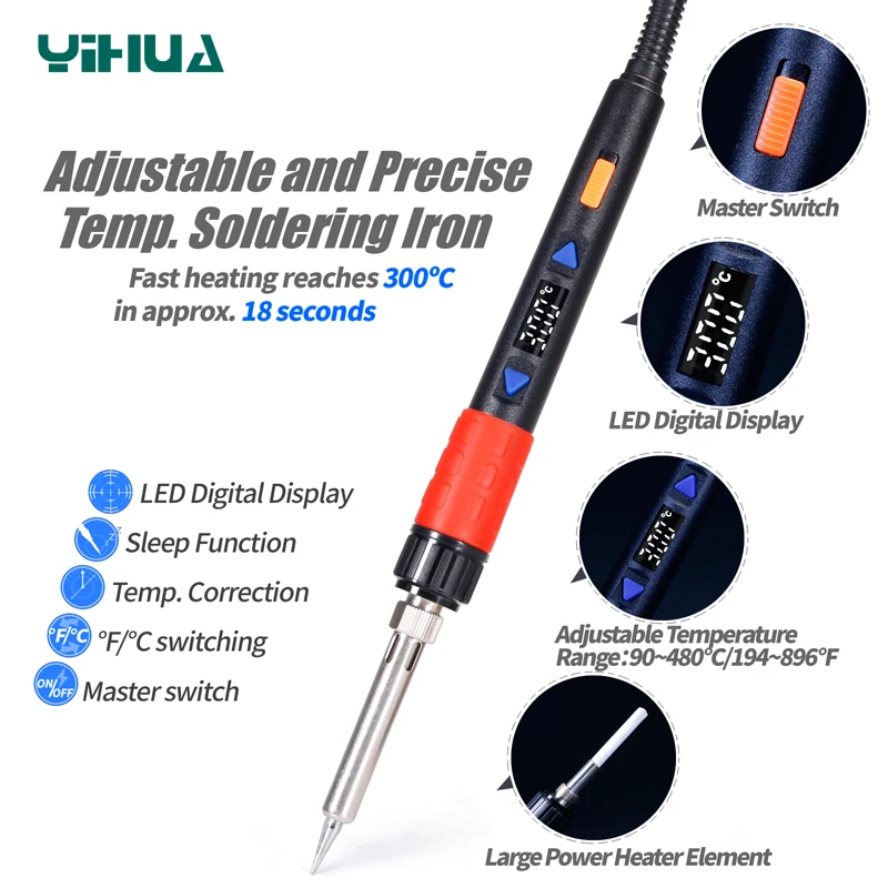 YIHUA 928D-III 65W 90W 110W Large Power Optional Soldering Iron  Adjustable Digital Temperature Display Electric Soldering iron