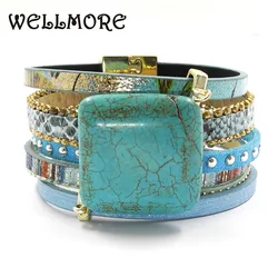 blue leather bracelet stone charm bracelets magnet buckle  Bohemian bracelets boho bracelets & bangles  B161001