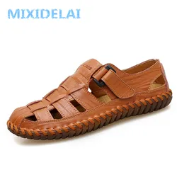 MIXIDELAI Summer Men Sandals 2024 Leisure Beach Men Shoes High Quality Split Leather Sandals The Men's Sandals Big Size 39-47