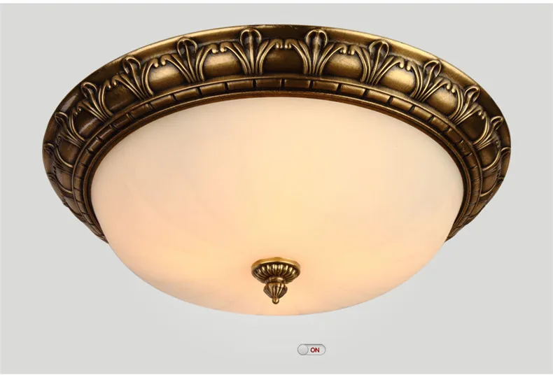 Lámpara de techo de cobre E27 europeo, pantalla de cristal redonda, accesorio de luz clásico vintage