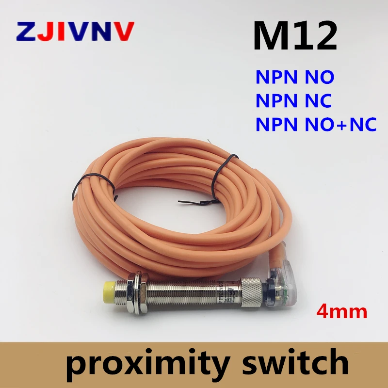 M12 NPN NO NC normally open and normally close connect type proximity switch inductive sensor DC 3/4 wires non-flush type 4mm