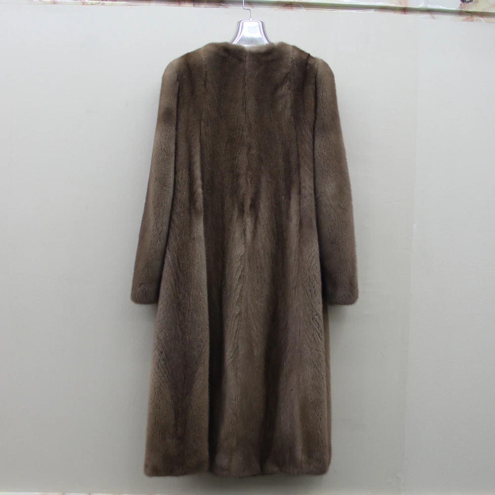 2023 New Fashion 100% Real Mink Fur  Women Coat with V-Neck  Winter X-Long Slim Warm Copenhagen Mink Fur Jacket