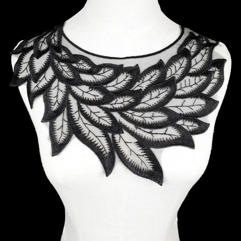 Black Feather Embroidery Flower Lace Applique Collar Venise Lace Collar Neckline DIY Sewing Accessories BW084