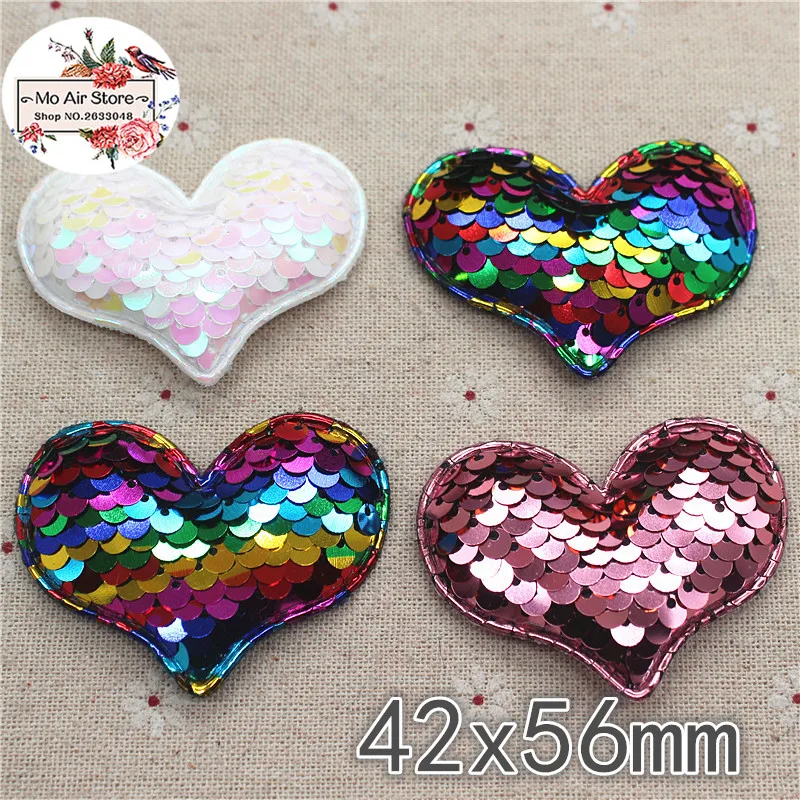 6CM 12pcs Non-woven Paillette Heart Patches Glitter Felt Appliques For Clothes Sewing Supplies DIY craft ornament