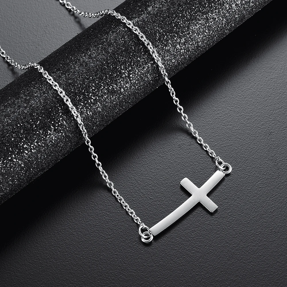 

IJD9886 Women Gift Wholesale Or Retail Engravable Blank Stainless Steel Cross Charm Necklace With 20 Inches Cable Chain