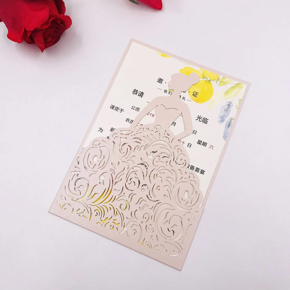 1pcs Gold Glitter 15 anos invitacione laser cut wedding invitation cards 4 Girls' birthday bride shower sweet 16 Quinceanera