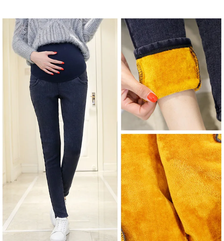 

2018Hot Warm Thick Pregnancy Denim Pants Winter Fleece Maternity Jeans for Pregnant Women Plus Velvet Maternity Clothing SIZE3XL