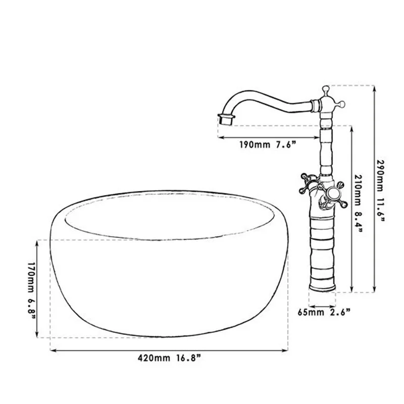 KEMAIDI Round Paint Golden Bowl Sinks / Vessel Basins With Washbasin Ceramic Basin Sink & Antique Brass Faucet Tap Set 46048631