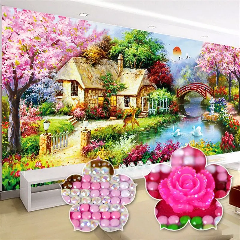 5D fai da te diamante pieno ricamo Cottage casa decorazioni per la casa per soggiorno paesaggio nuova pittura a forma di diamante speciale 60 colori