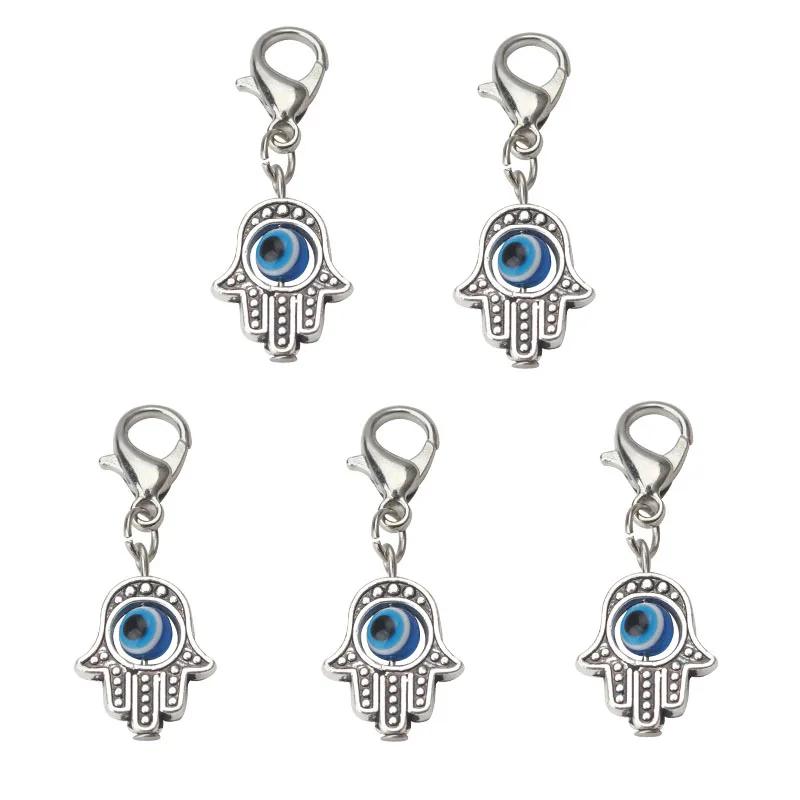 10pcs/lot 35*13mm fashion turkey fatima hand evil eye beads Lobster clasp charms key chain jewelry findings fit evileye jewelry