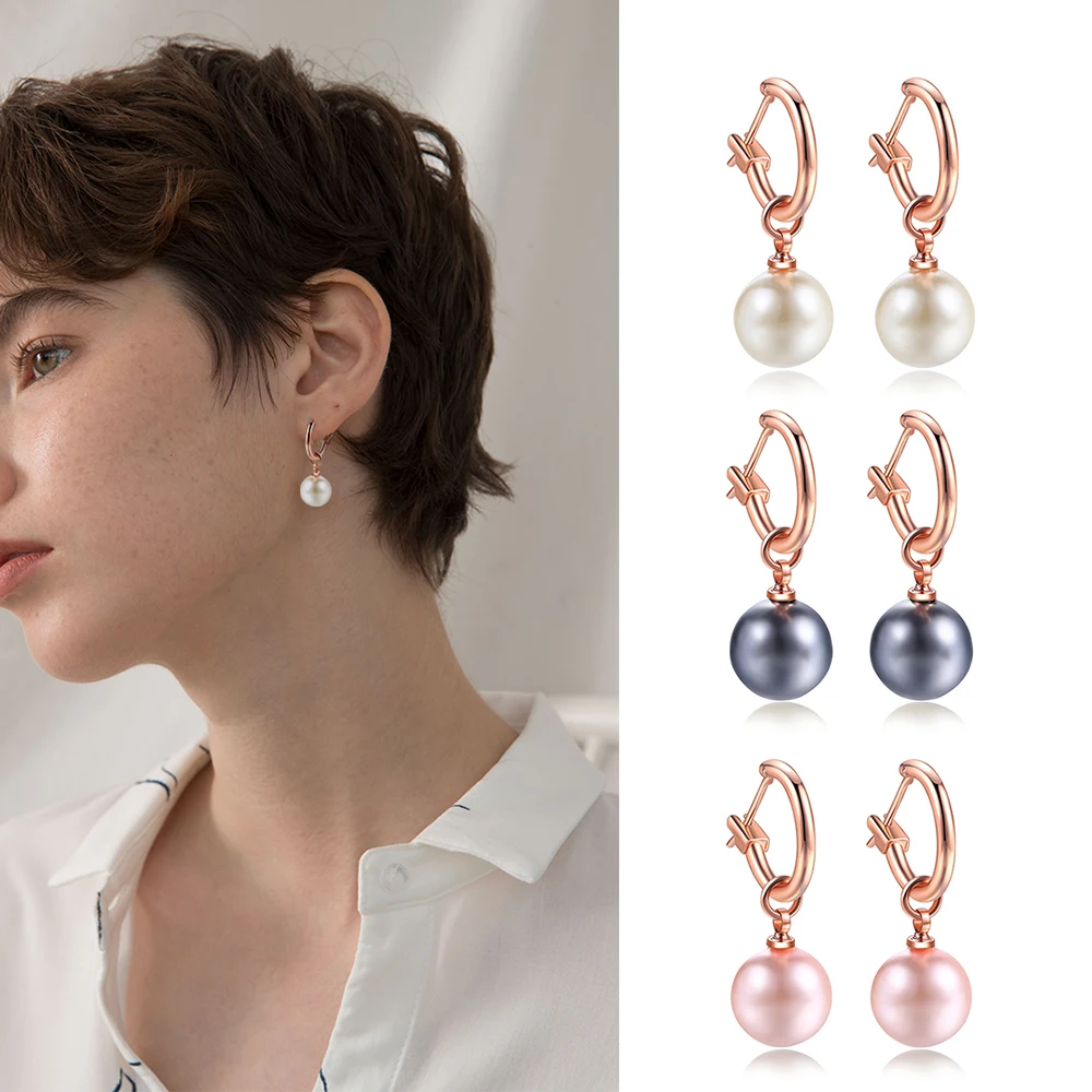 ZHOUYANG-pendientes de gota para mujer, aretes simples de perlas de imitación de Color oro rosa, regalo de fiesta de boda, joyería de moda E677 E692