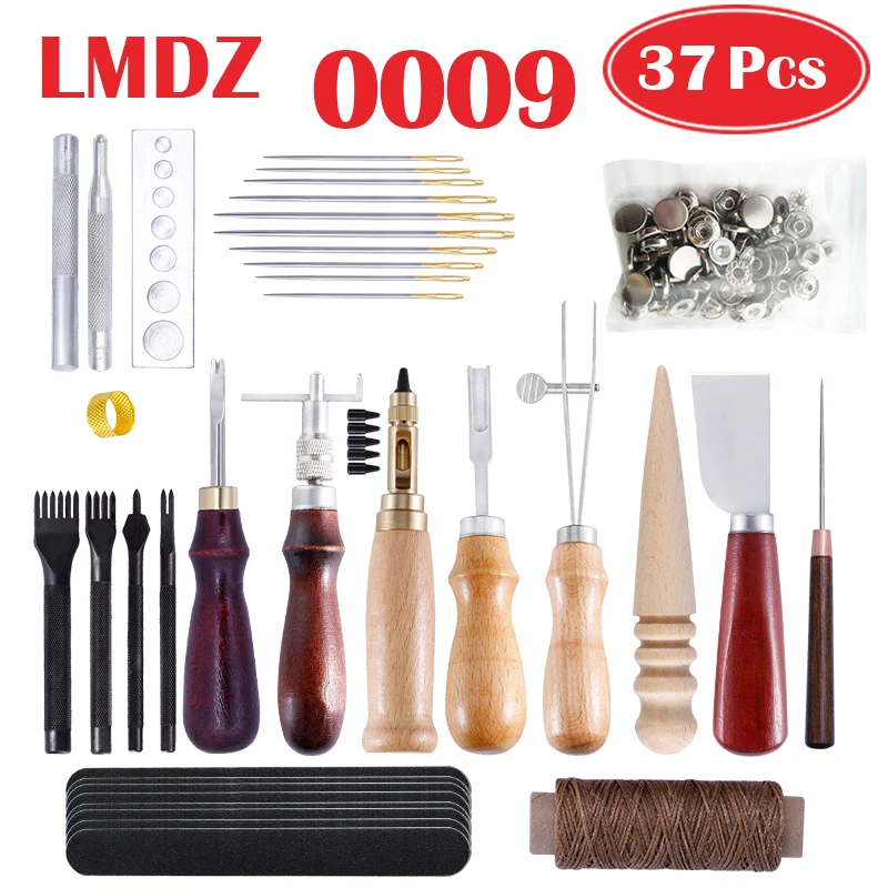 LMDZ DIY Leather Craft Tool Set Kit Hand Sewing Stitching Punch Carving Work Saddle Punching Cutting Tool  Shoemaker Repair Tool