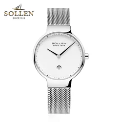 SOLLEN Mesh Belt Quartz Watch 6.95mm Thickness Japanese MIYOTA Movement Women Watches Sapphire Crystal Ladies Wristwatches