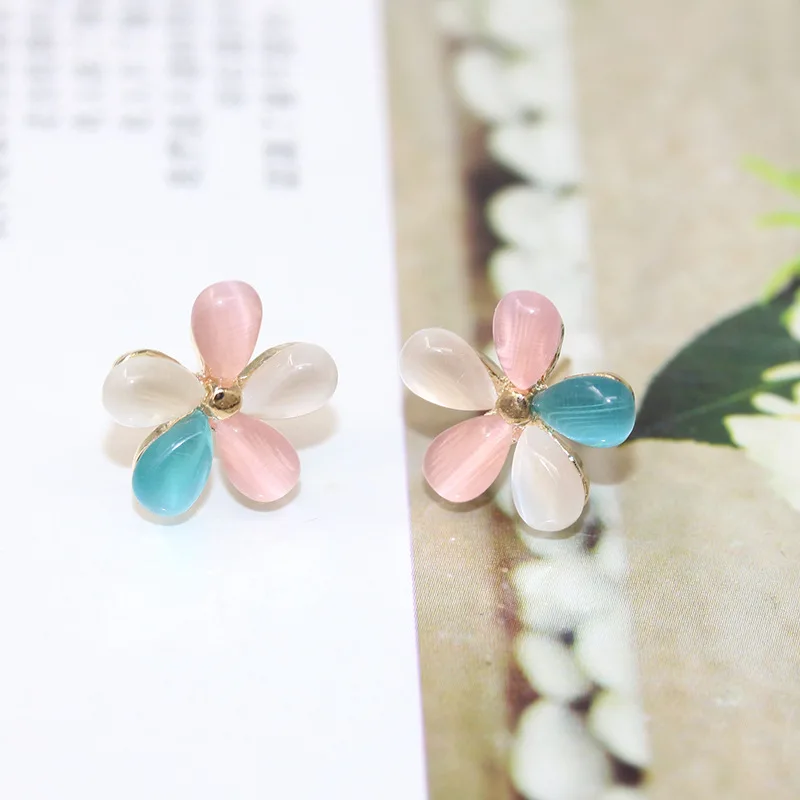 1 pair Lovely opal Flower Ear Studs female jewelry accessories