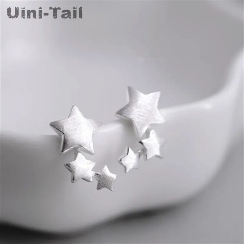 Uini-Tail hot new 925 Tibetan silver original brushed stars earrings hypoallergenic earrings fashion small fresh trend ED016