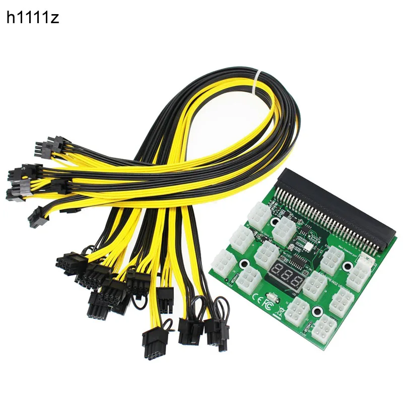 12PCS GPU 60CM 6Pin PCI-E Male to 6+2 Pin Male Power Cable + 1PCS 12V 12 Port 6Pin 1200W DPS-1200FB-A Breakout Board for Mining