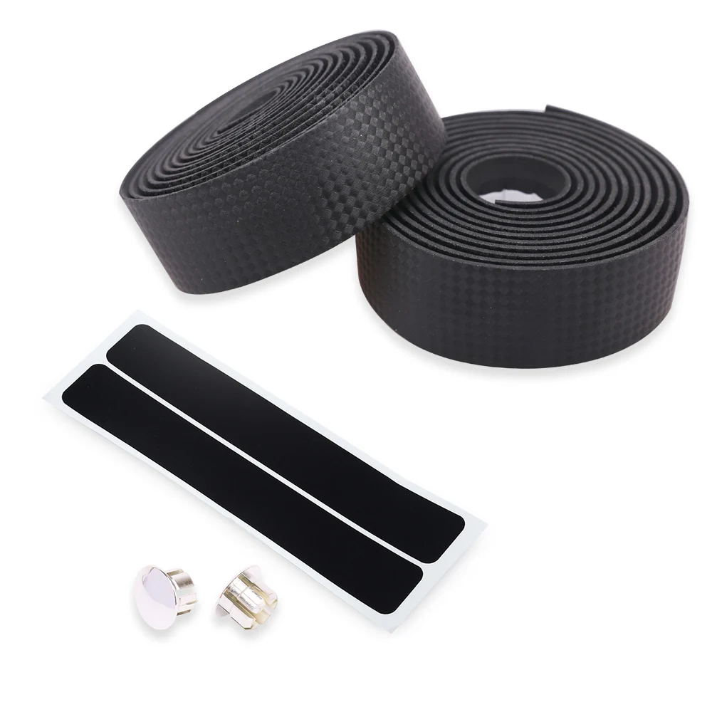 Lengthen Bike Handlebar Tape EVA Bar Wrap 1 Pair Non-Slip 190cm Comfort Road Bike Handlebar Tape Black with Reflective Bar Plugs