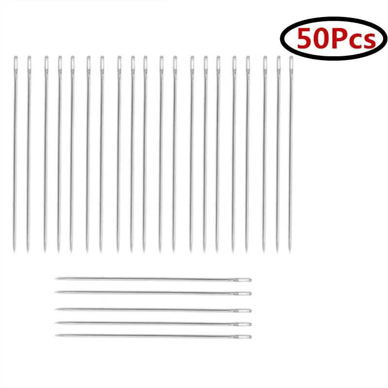 50Pcs Silver Tone Large Eye Darning Needle Sewing Crafts Accessories 6.8cm   AA7380