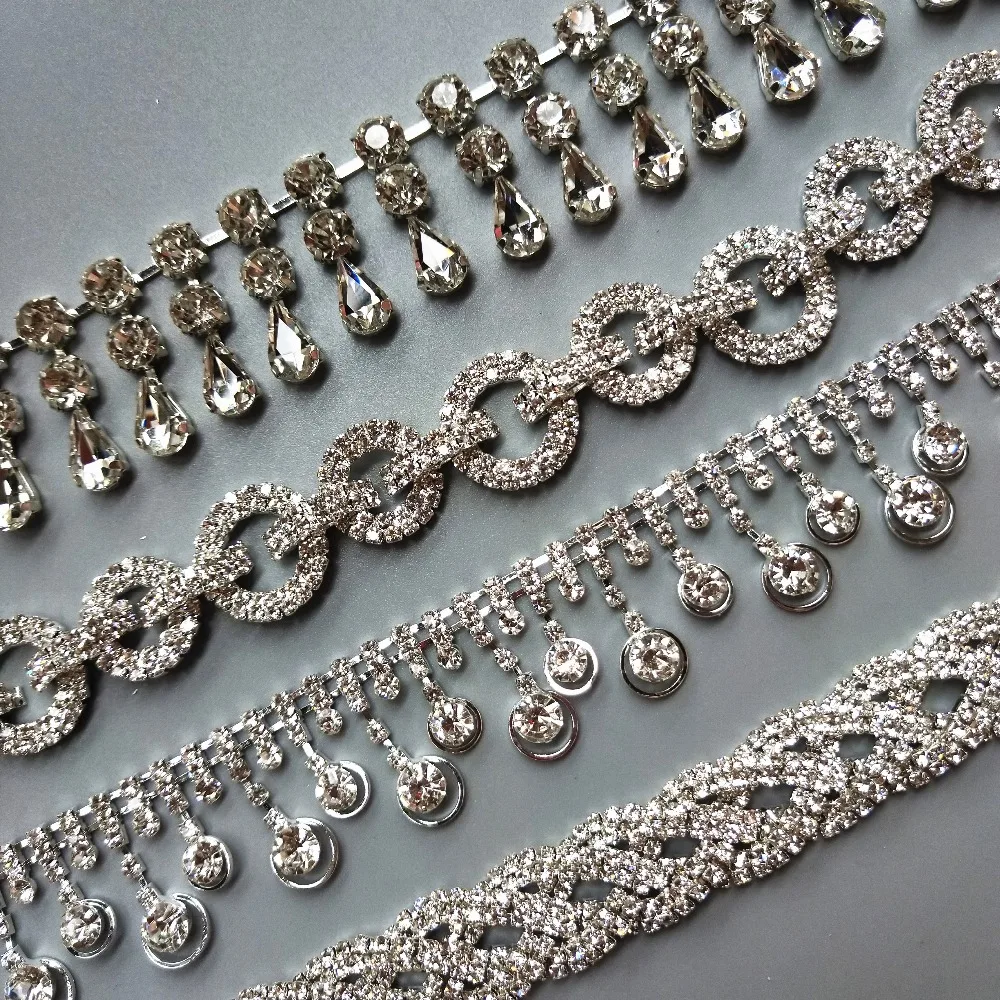 30CM Sparkle Crystal Trim Rhinestone Chain Ribbon Pendant Gem Applique for Sewing Craft Bridal Sash Belts Wedding Dress Costume