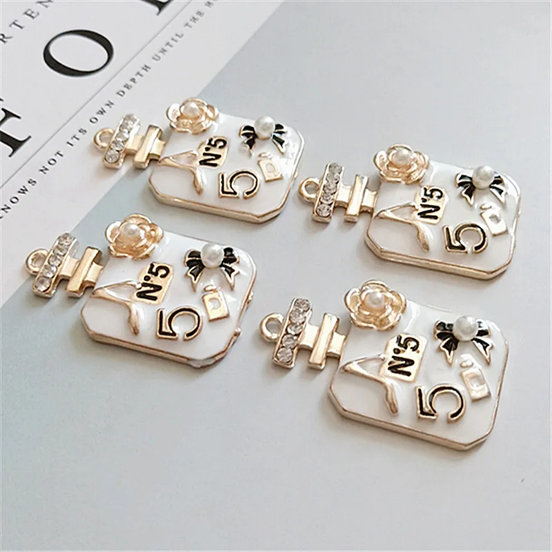 6pcs/lot Big Size Rhinestone Perfume Enamel Charms Gold Tone 41*24mm Pendants Floatings DIY Jewelry Making Handmade Craft YZ520