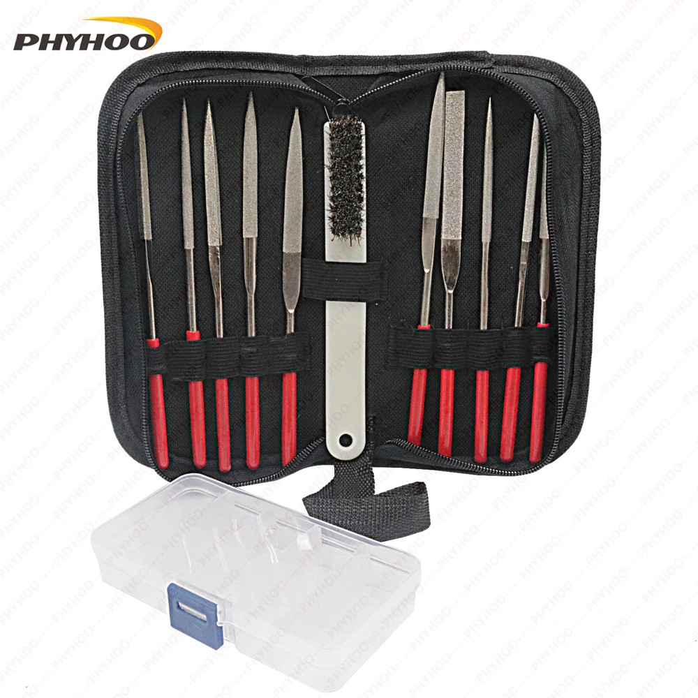 

PHYHOO Diamond Needle File Set with Clean Brush Storage Box Hand File for Metal Glass Stone Rough Carving,Sharpening Deburring