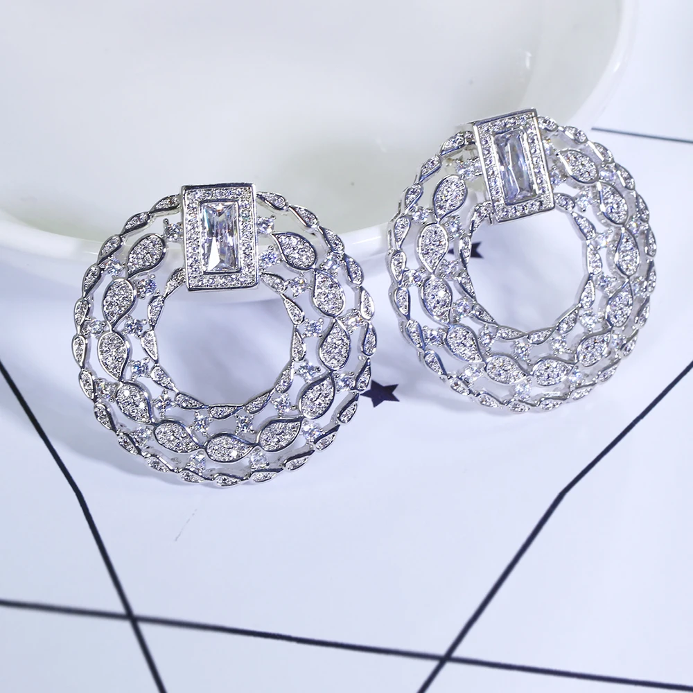 

YLMyself Large Round Cubic Zirconia Earrings, Party Jewelry Gift for Women, Brincos High Quality Luxury Statement Design