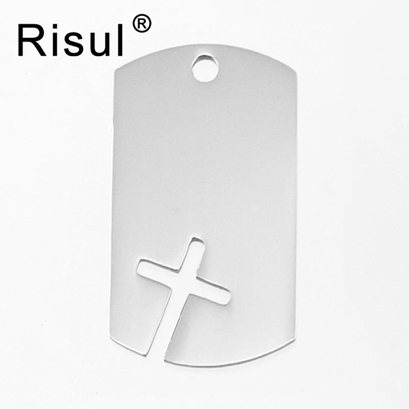 

Risul Cross in military tag dog tag blank pendant both sides mirror polished stainless steel high quality wholesale 100pcs