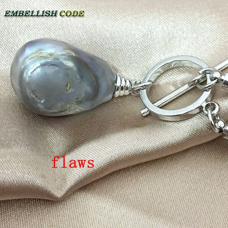 NEW OT circle clasp design gray grey baroque pearl pendant necklace flame ball shape snake Durable chain special