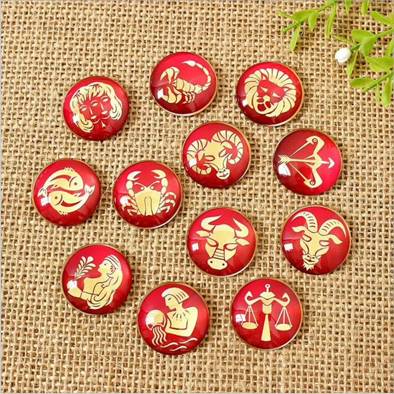 

Mix Red 12 Constellation Photo Round Glass Cabochons 8mm-35mm DIY Flatback Jewelry Accessories For Earrings Bracelets