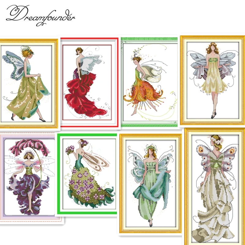 Flower fairy cross stitch kit beauty women girl 14ct counted fabric canvas cotton thread embroidery DIY handmade needlework plus