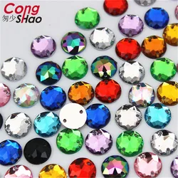 Cong Shao 200pcs 8mm Colorful Round stones and crystals flatback Acrylic Rhinestone trim sewing 2 Hole DIY Wedding dress 8C785