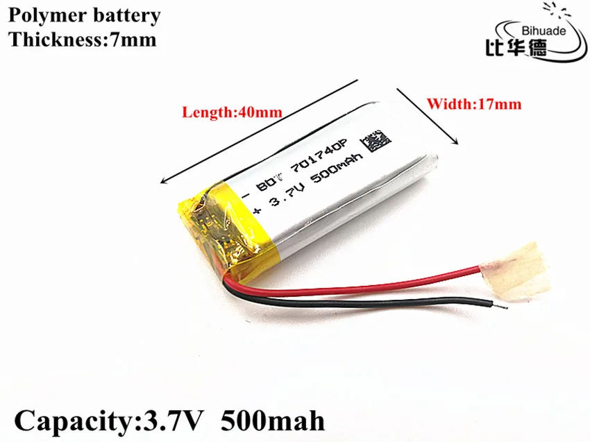 1pcs/lot 3.7V 500mAH 701740 Polymer lithium ion / Li-ion Rechargeable battery for DVR,GPS,mp3,mp4