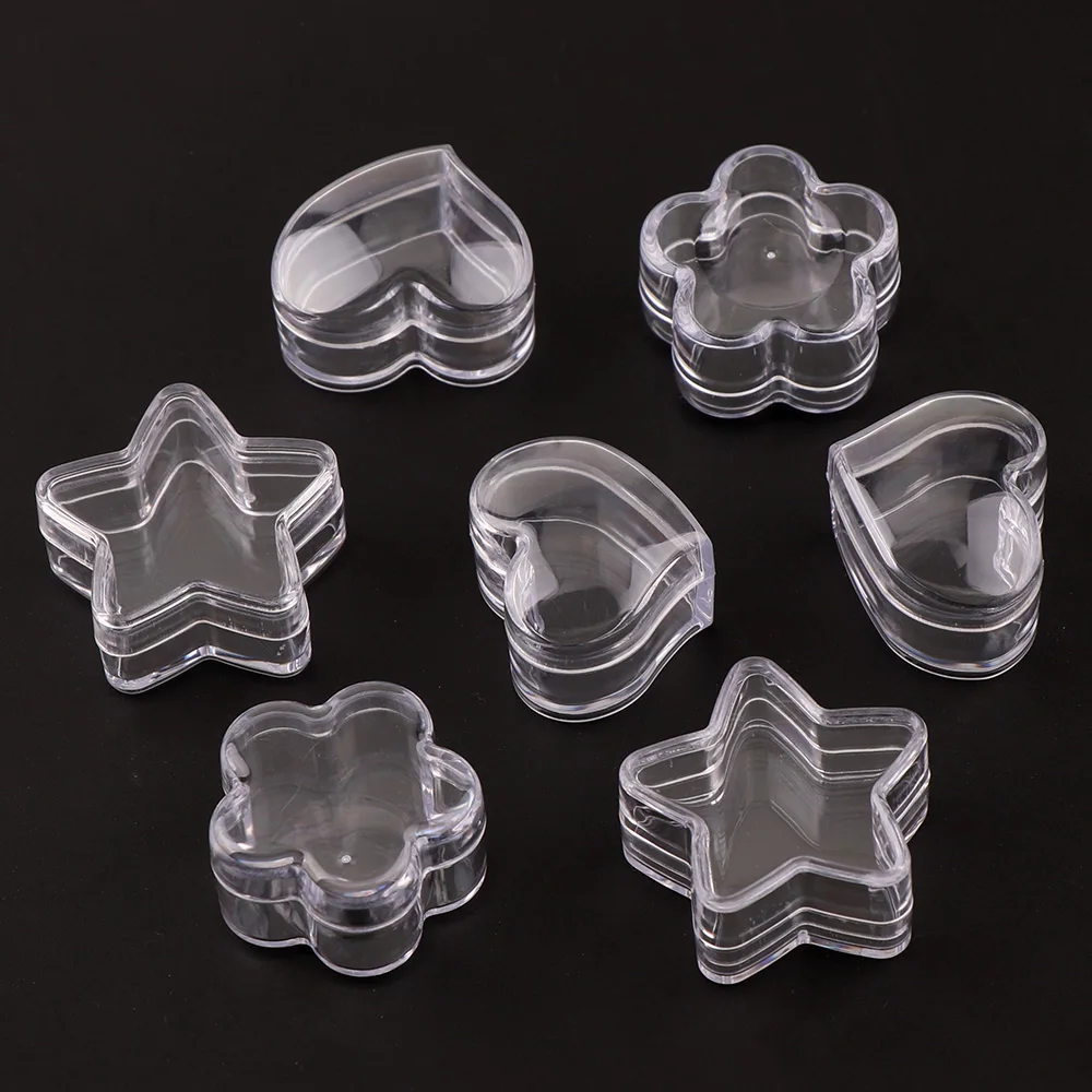 10Pcs Transparent Kunststoff Leere Lagerung Boxen Blume Stern Herz Container Nail art Strass Perle Edelsteine Fall