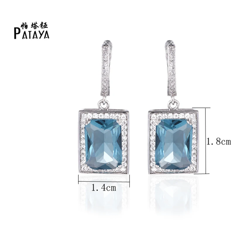 PATAYA New Fashion Jewelry Sets True White Gold Color Blue Natural Zircon Ring Earrings Sets Wedding Decoration Fine Jewelry Set