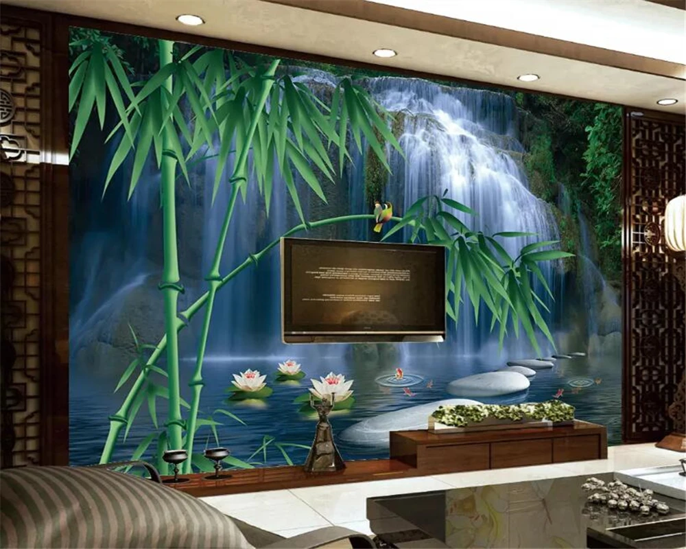 

beibehang Modern 3D wallpaper Bamboo forest lotus cloud artistic background wall decoration mural papel de parede 3d wallpaper