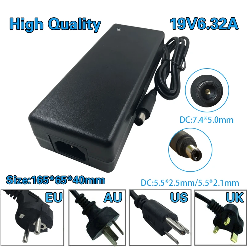 19V 6.32A Laptop Adapter DC 5.5*2.5/7.4*5.0 mm Power Supply  With AC Cable 19V 6.3A for Laptop computer