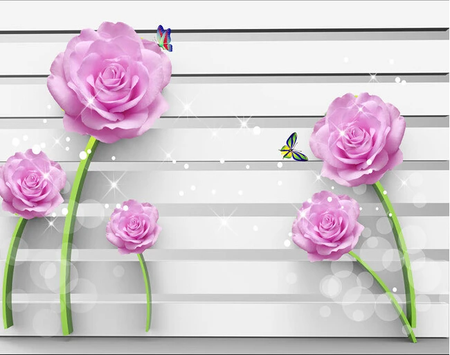 Custom flowers wallpaper 3D, purple rose murals for the living room bedroom TV background wall waterproof wallpaper