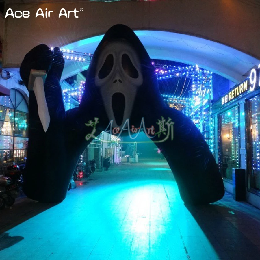 Giant Halloween Arch Inflatable Killer Skeleton Man Archway with Bloody Knife for Festival Made by Ace Air Art