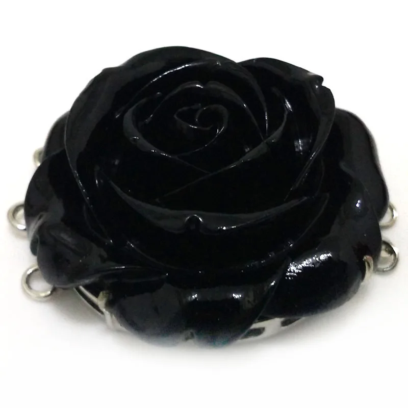 

3 Rows 20mm Black Carved Flower Style Open Box Necklace Clasp