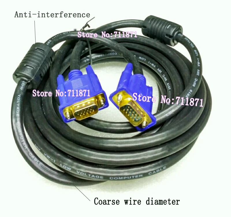 5M 500CM Anti-interference Male to Male 1920*1080 15P D-Sub VGA Cable Line 15Pin to 15P Male HDB15 VGA Line D-Sub Cable Wire